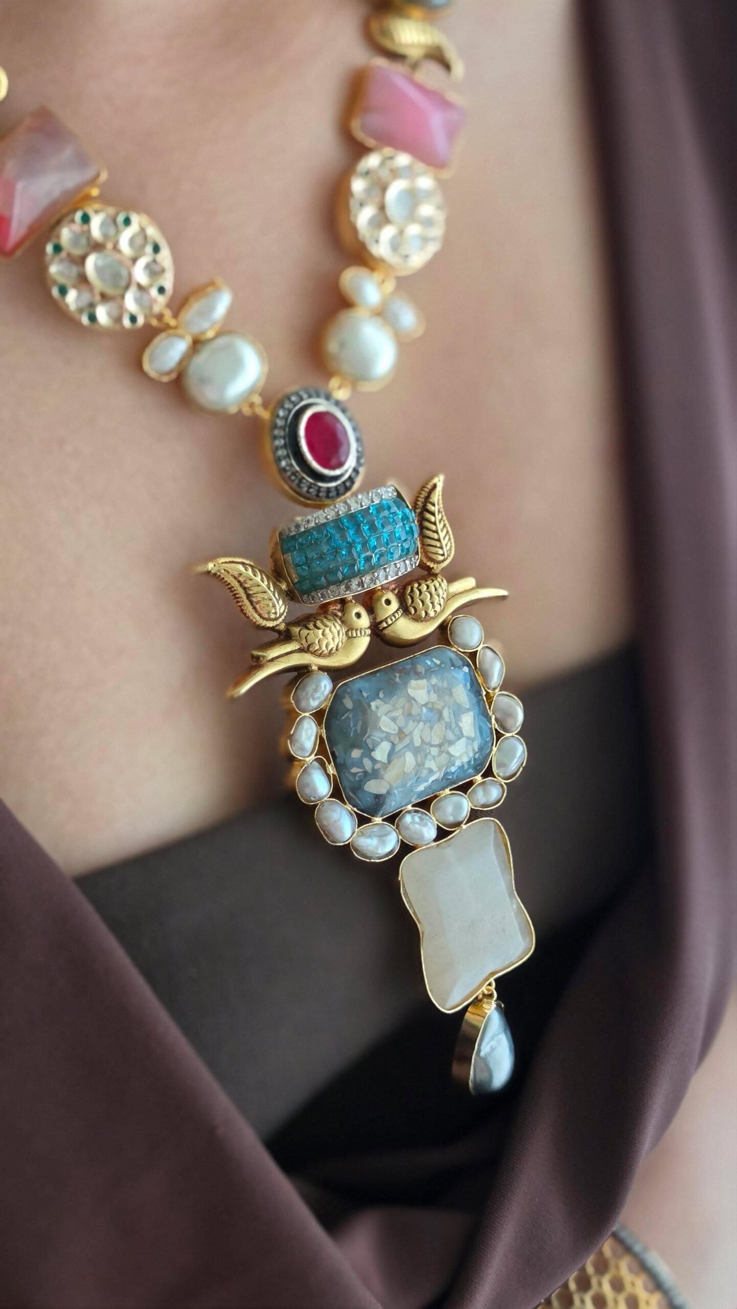 Zaria semi-precious stone long necklace Thumbnail