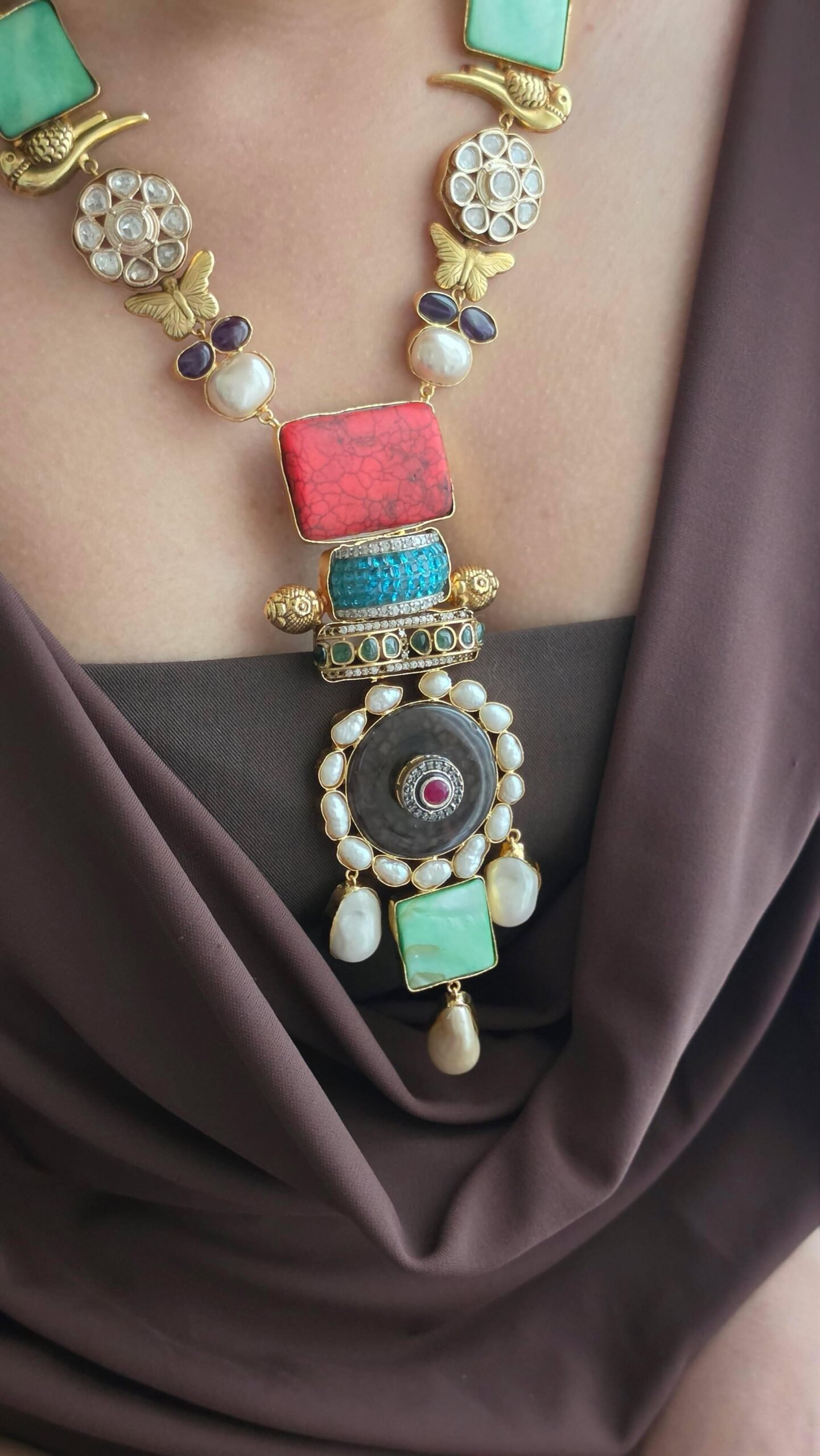 Safira semi-precious stone long necklace Thumbnail