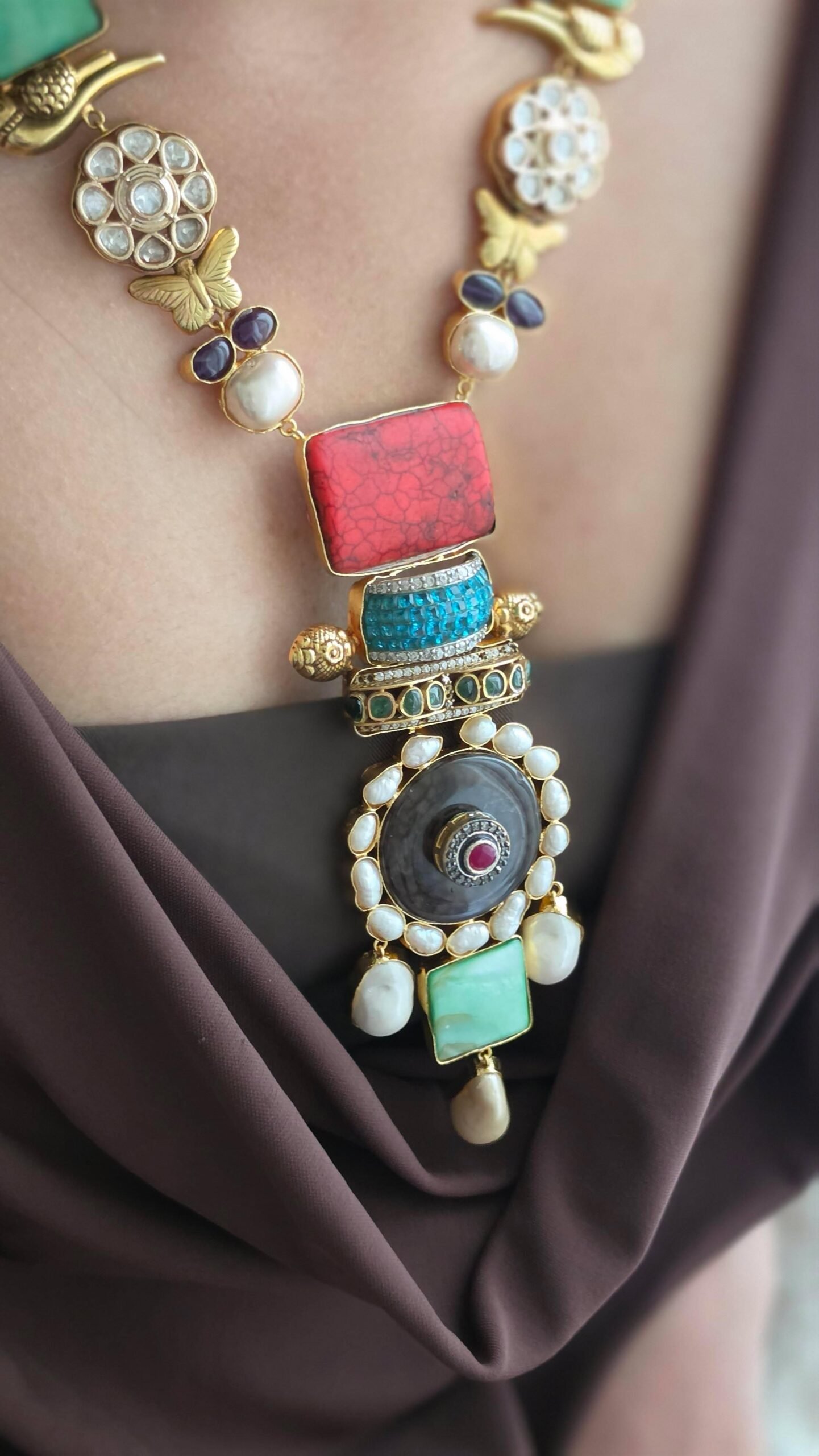 Safira semi-precious stone long necklace Thumbnail