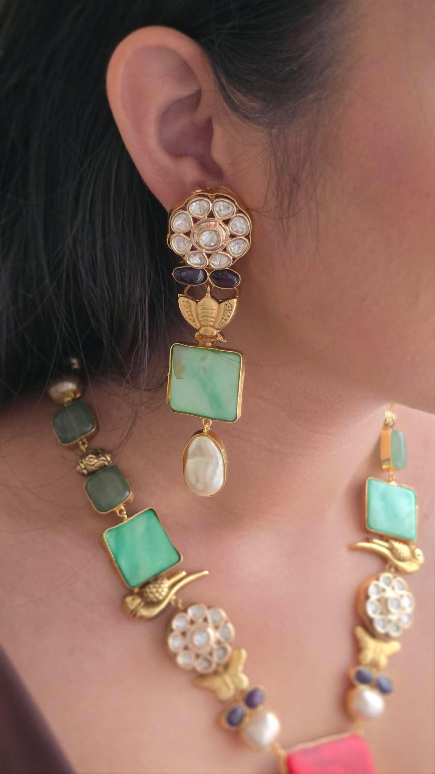 Safira semi-precious stone long necklace Thumbnail