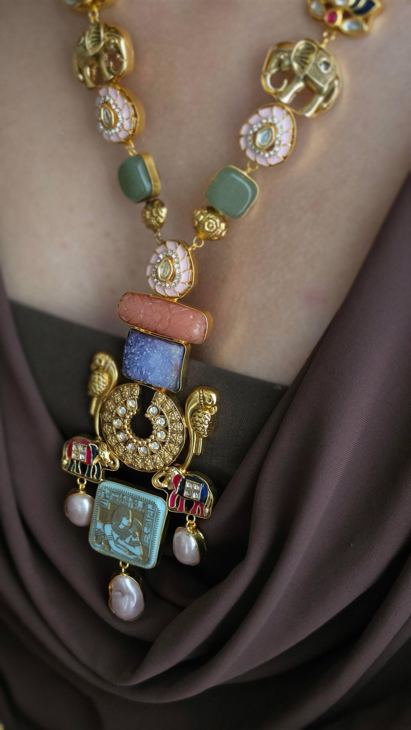 Amina semi-precious stone long necklace Thumbnail