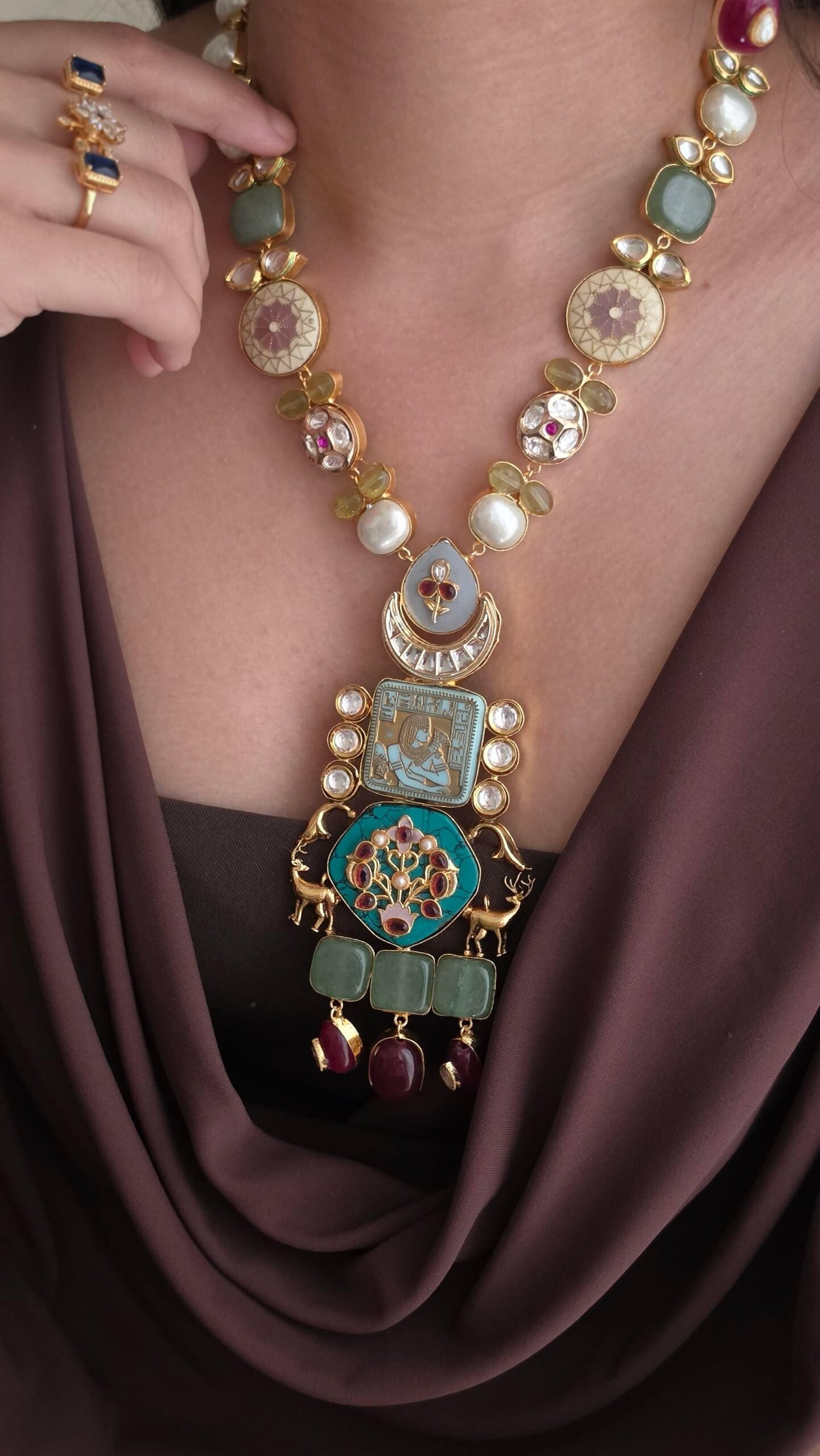 Zaria semi-precious stone long necklace Thumbnail