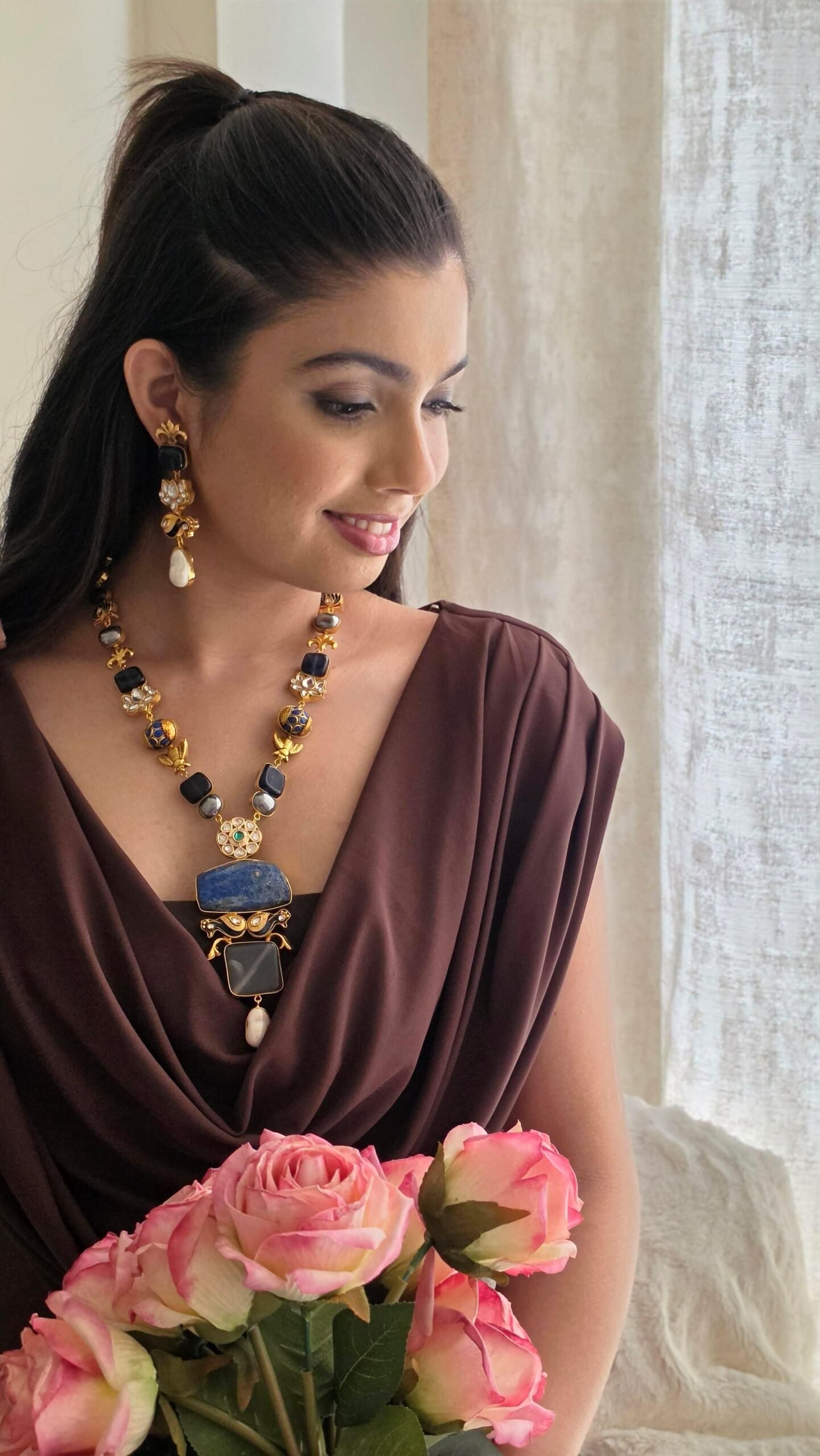 Zaelia semi-precious stone long necklace Thumbnail