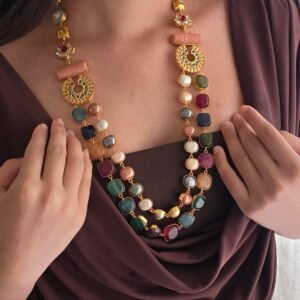 Yelina semi-precious stone long necklace