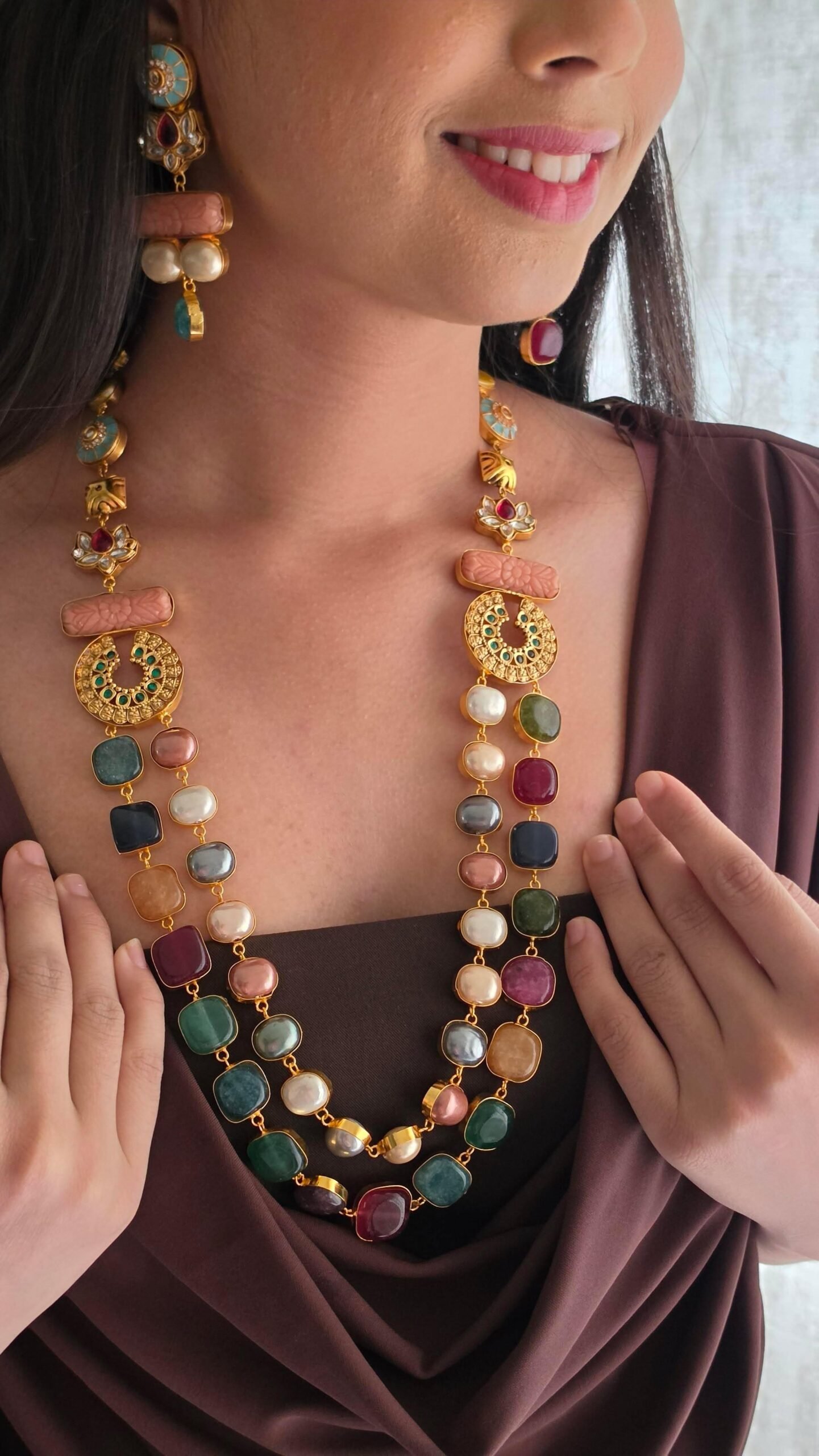 Yelina semi-precious stone long necklace Thumbnail