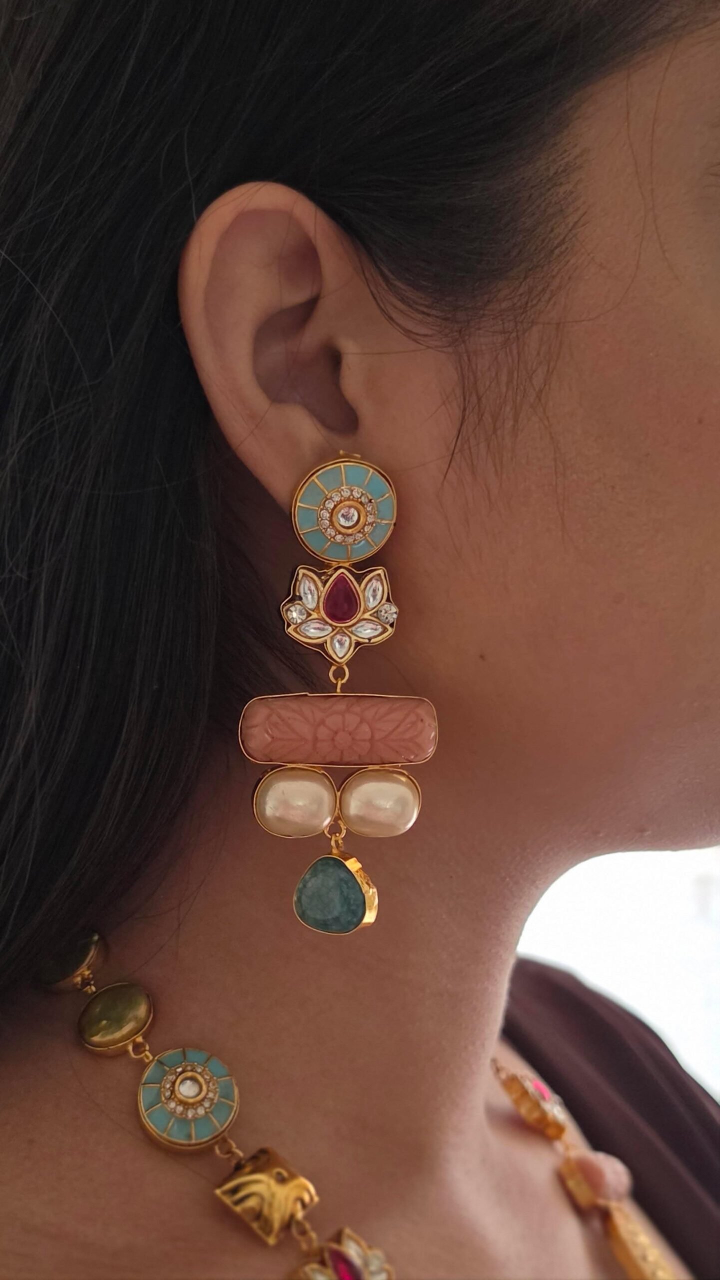 Yelina semi-precious stone long necklace Thumbnail