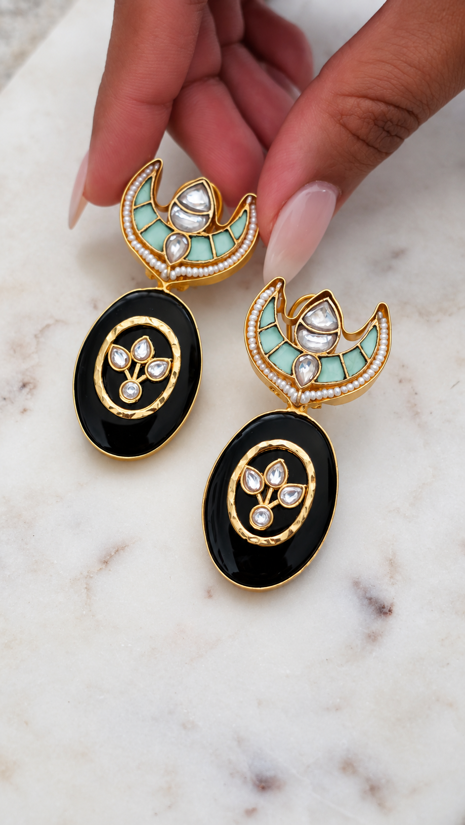 Diya semi-precious stone Earrings Thumbnail